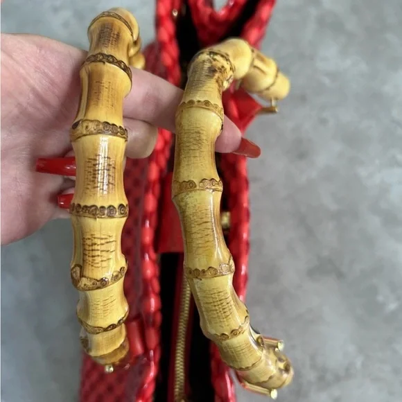 Rare Vivienne Westwood Red Quilted Patent Leather Tote with Bamboo Handles! - Picture 14 of 17